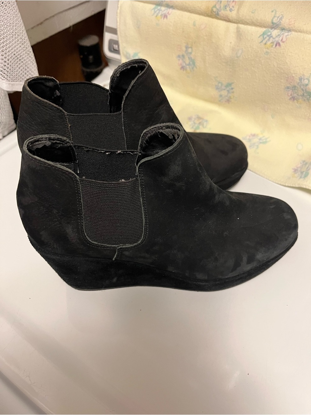 Suede Black Wedge Chelsea Booties
